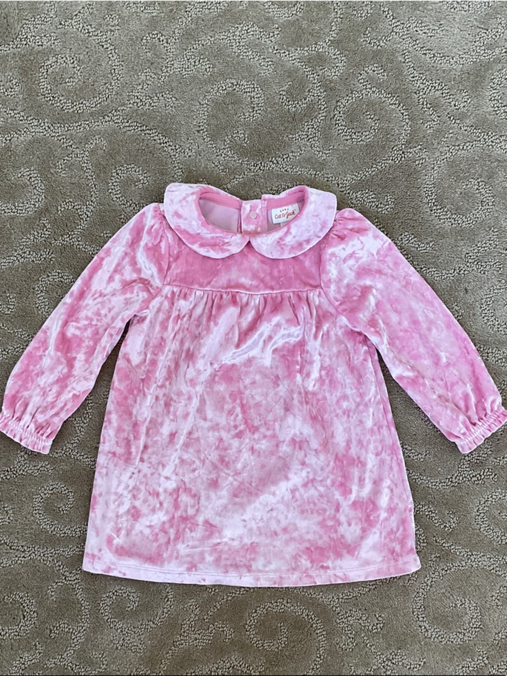 Cat & Jack Pink Crushed Velvet Peter Pan Collar Dress